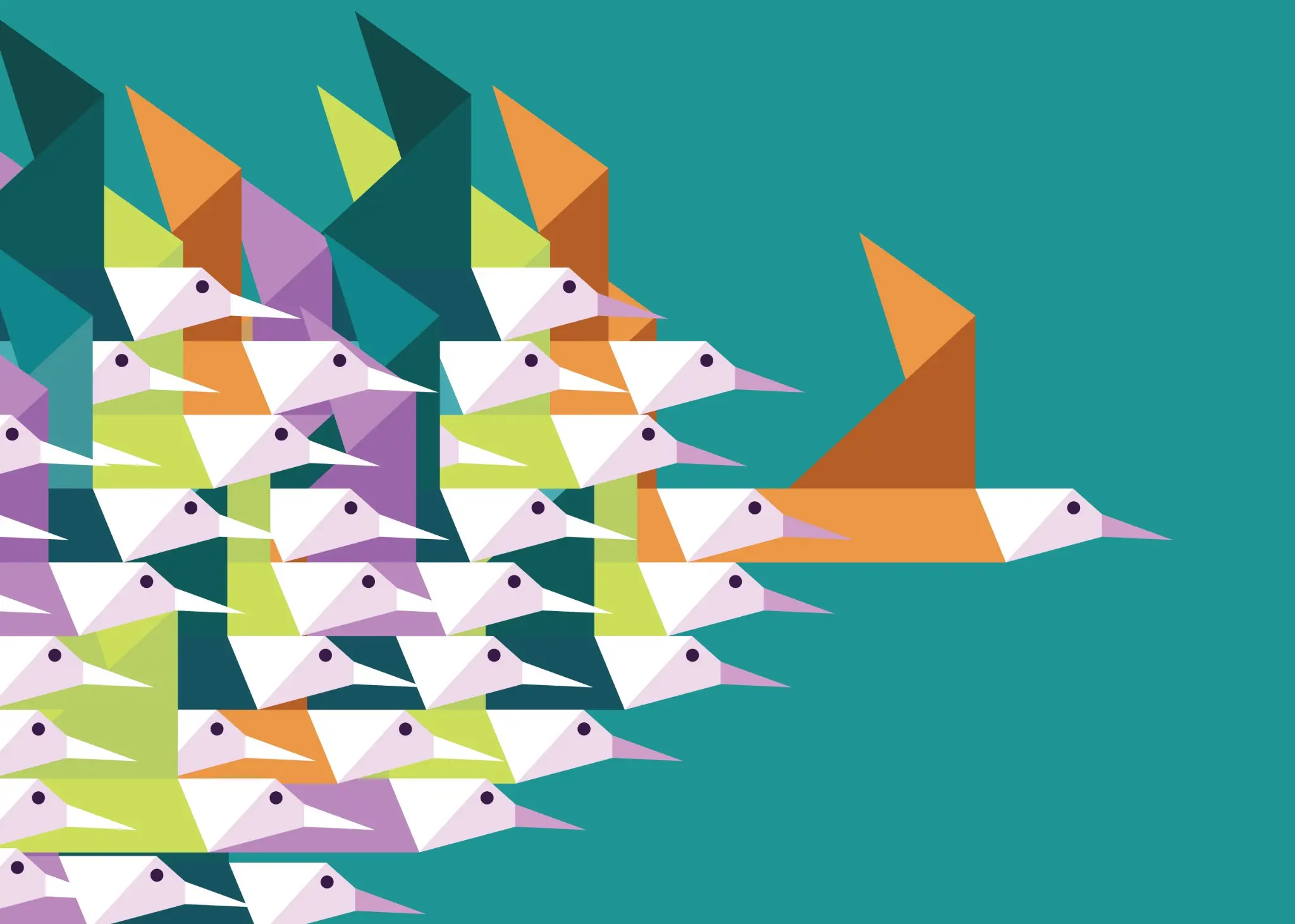 Geometric birds showing an individual standing out within a group